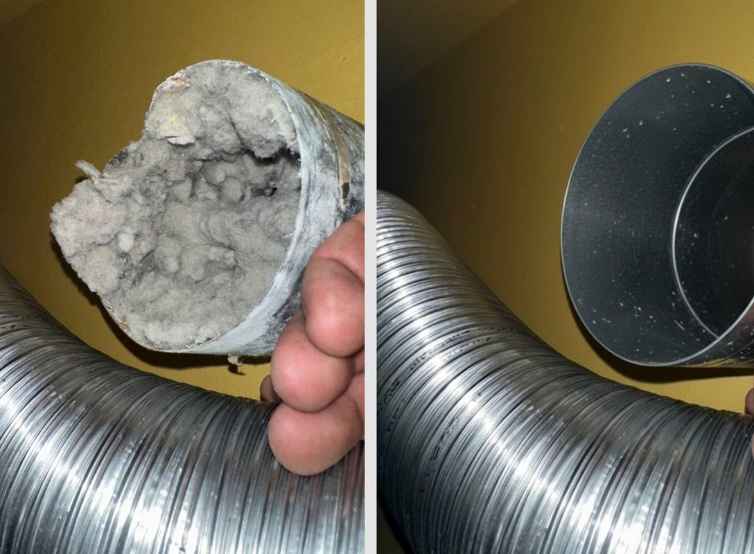 Dryer vent before and after cleaning — Apex Air Services MA CT