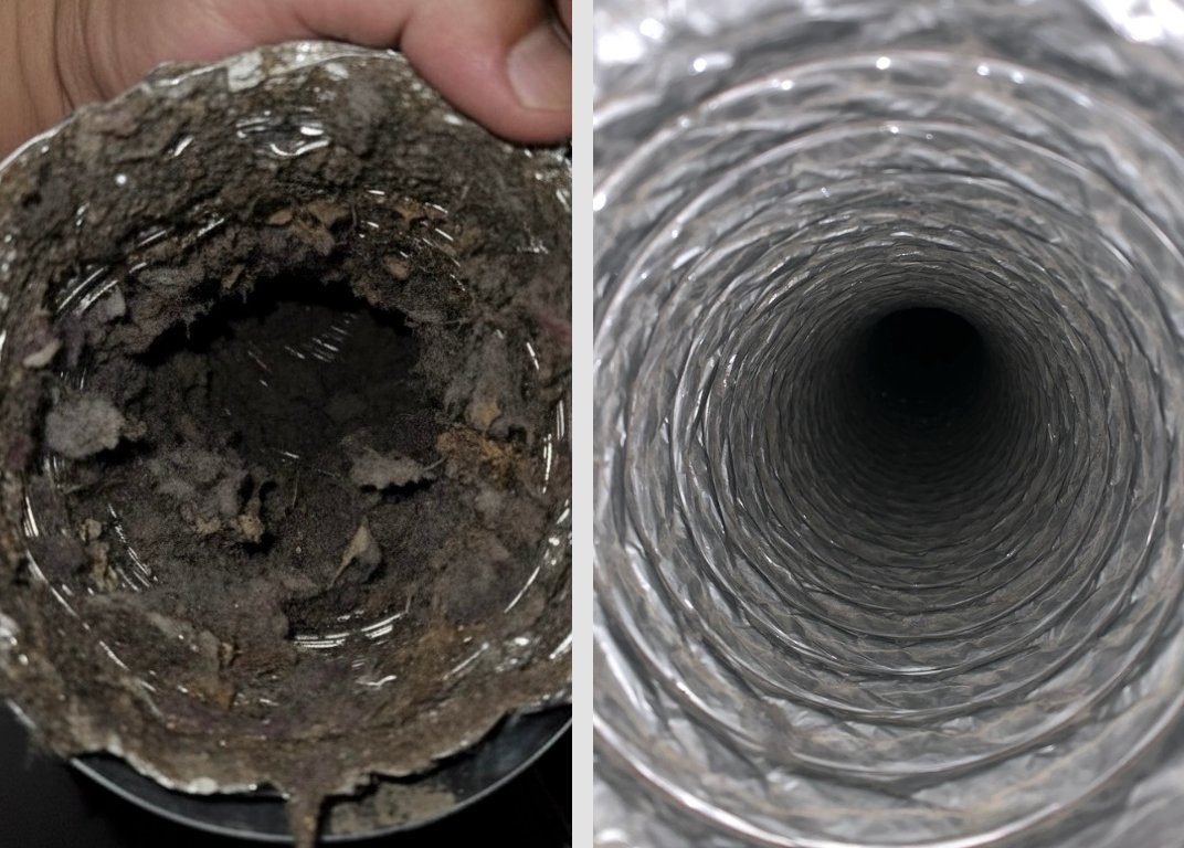 Air duct before and after cleaning — Apex Air Services Massachusetts