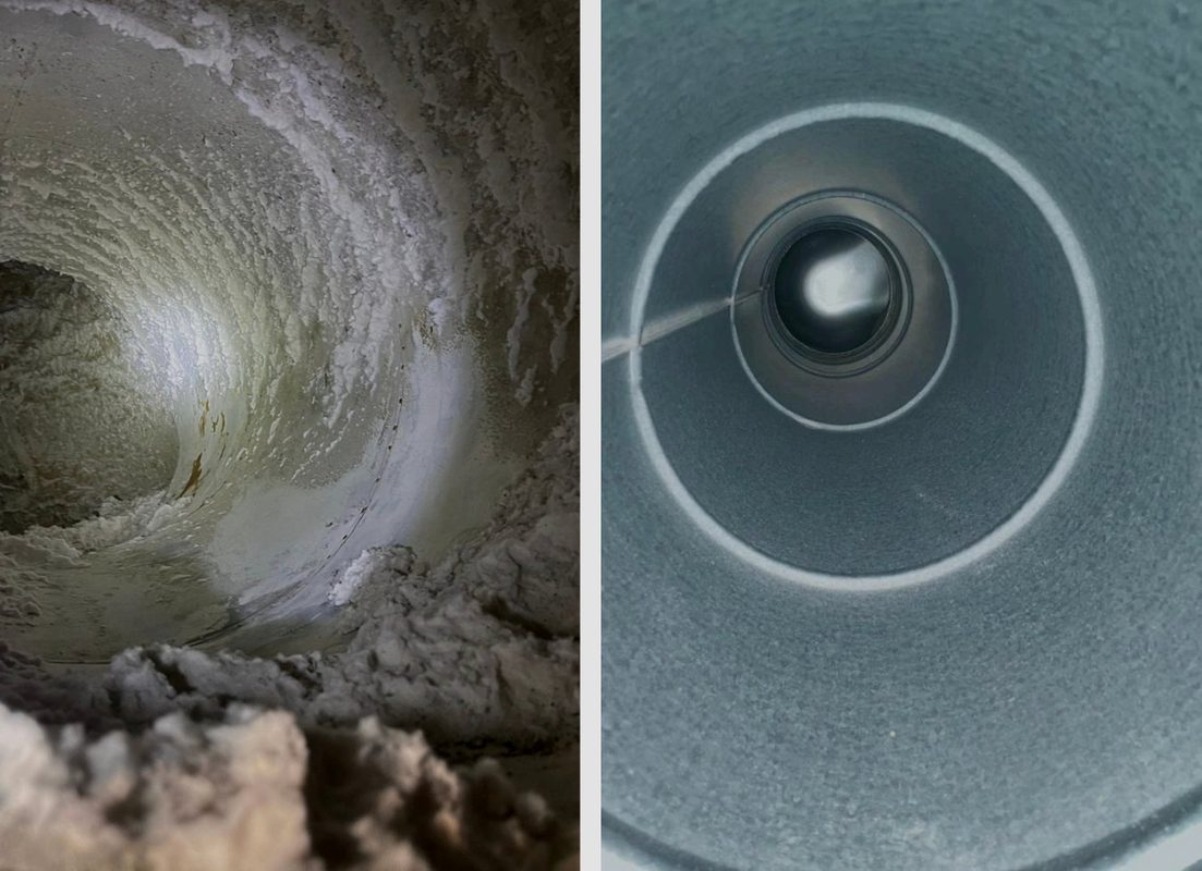 Round duct before and after cleaning — Apex Air Services MA