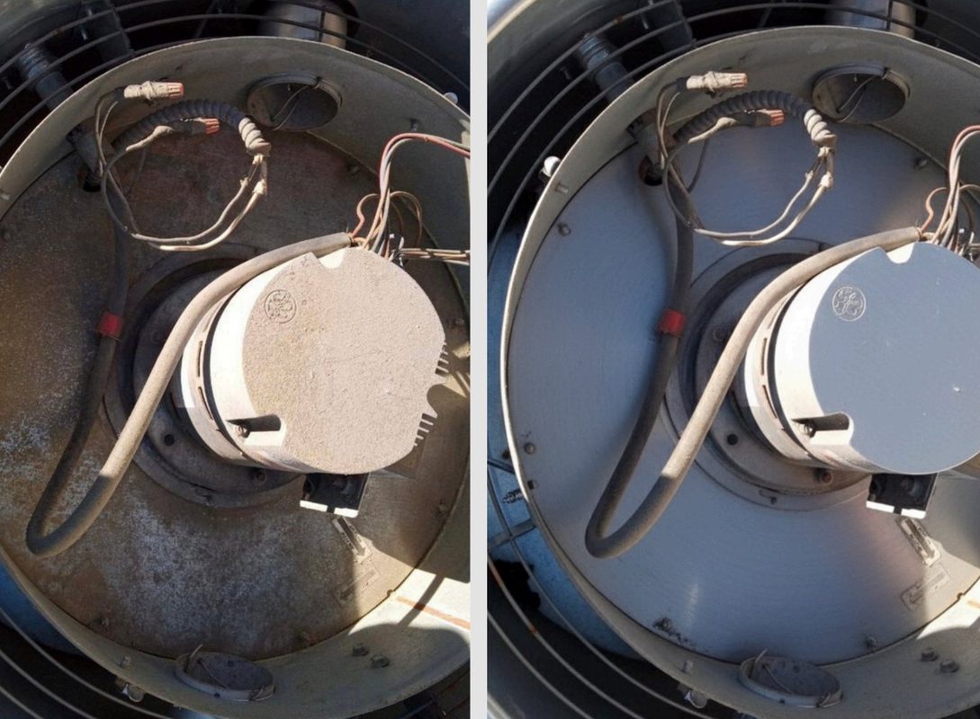 Rooftop fan deep cleaning before and after — Apex Air Services MA CT
